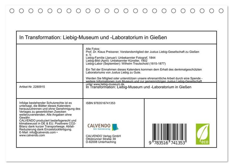 Produktbild: In Transformation: Liebig-Museum und -Laboratorium in Gie&szlig;en (Tischkalender 2026 DIN A5 quer), CALVENDO Monatskalender