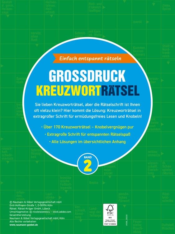 Produktbild: Gro&szlig;druck Kreuzwortr&auml;tsel Band 2 - R&auml;tselbuch f&uuml;r Senioren & Rentner mit gro&szlig;er Schrift