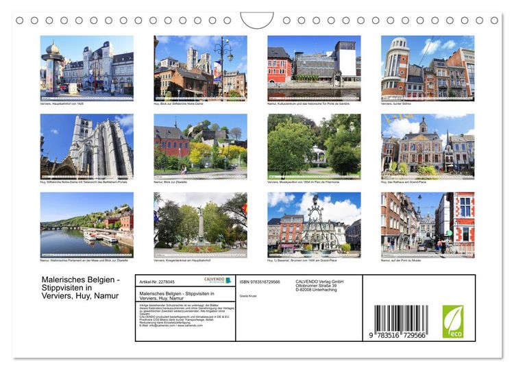 Produktbild: Malerisches Belgien - Stippvisiten in Verviers, Huy, Namur (Wandkalender 2026 DIN A4 quer), CALVENDO Monatskalender