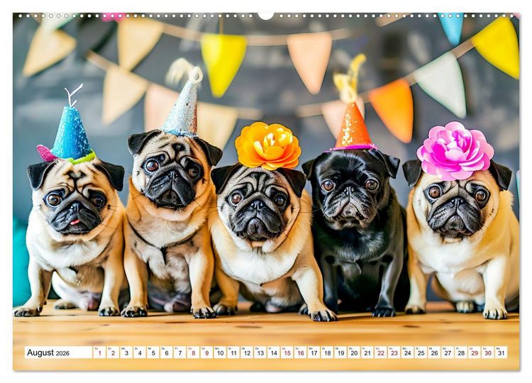 Produktbild: Mops-Mania - Der Spa&szlig;kalender f&uuml;r Mops-Fans (hochwertiger Premium Wandkalender 2026 DIN A2 quer), Kunstdruck in Hochglanz