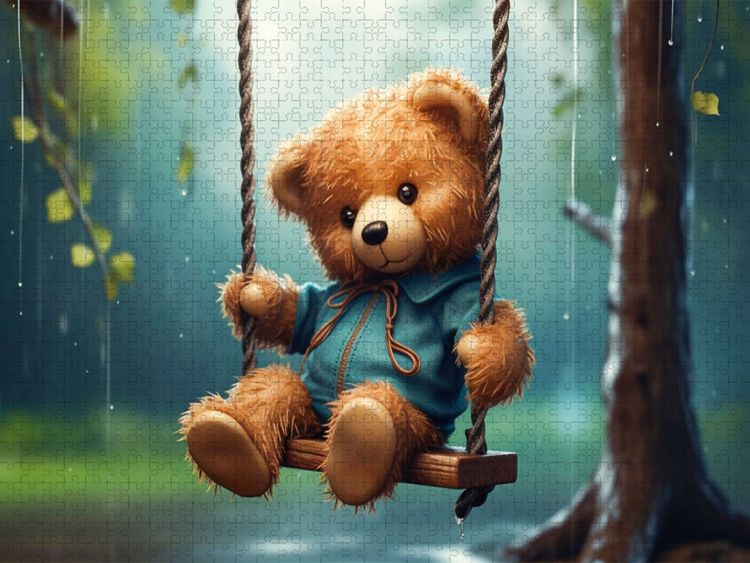 Produktbild: CALVENDO Puzzle Teddyb&auml;r auf der Schaukel | 1000 Teile Lege-Gr&ouml;&szlig;e 64x48cm Foto-Puzzle f&uuml;r gl&uuml;ckliche Stunden