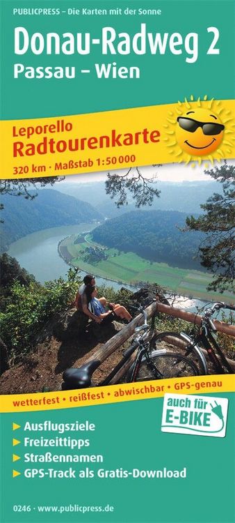 Produktbild: Publicpress Leporello Radtourenkarte Donau-Radweg 2, Passau, Wien 1:50.000