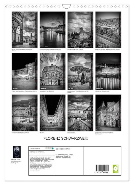 Produktbild: FLORENZ SCHWARZWEI&szlig; (Wandkalender 2026 DIN A3 hoch), CALVENDO Monatskalender