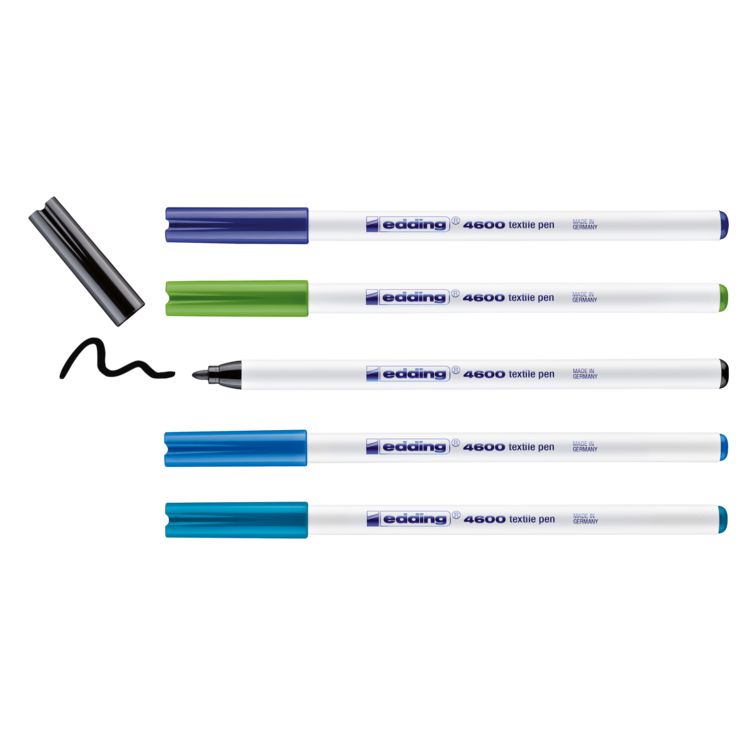 Produktbild: edding 4600 Textilstifte, 1mm, 5er Set kalte Farben