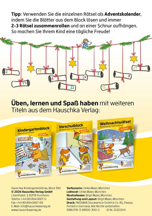 Produktbild: Weihnachtsr&auml;tsel &ndash; Kunterbunter Kindergartenblock ab 4 Jahre