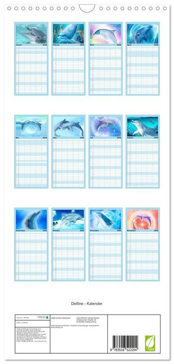 Produktbild: Familienplaner 2026 - Delfine - Kalender mit 5 Spalten (Wandkalender, 21 x 45 cm) CALVENDO