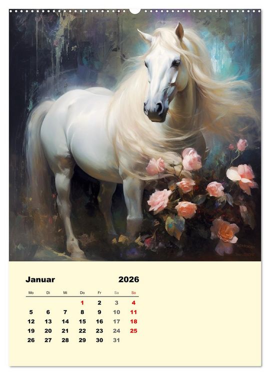 Produktbild: Pferde im romantischen Barockstil (hochwertiger Premium Wandkalender 2026 DIN A2 hoch), Kunstdruck in Hochglanz