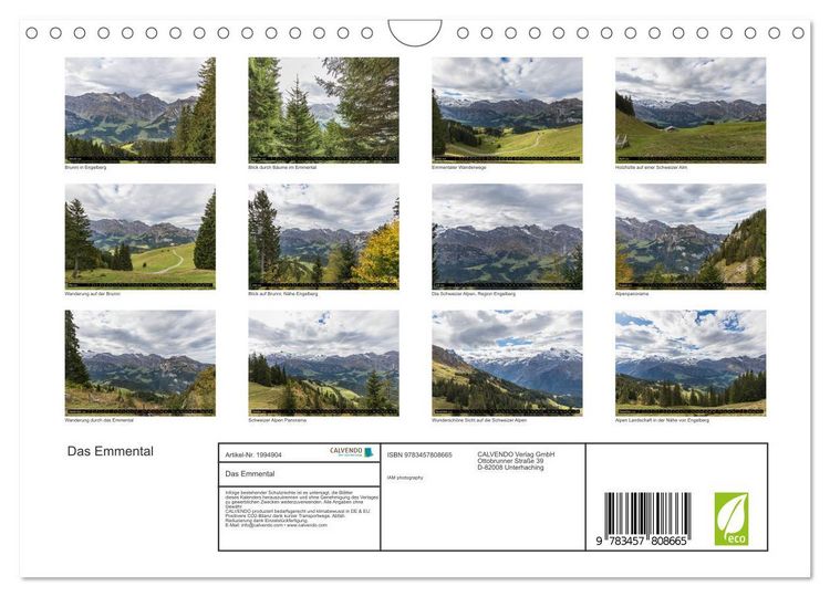 Produktbild: Das Emmental (Wandkalender 2026 DIN A4 quer), CALVENDO Monatskalender