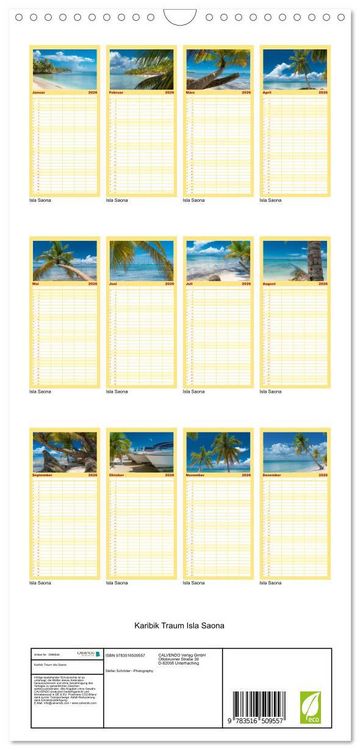 Produktbild: Familienplaner 2026 - Karibik Traum Isla Saona mit 5 Spalten (Wandkalender, 21 x 45 cm) CALVENDO