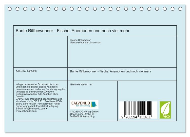 Produktbild: Bunte Riffbewohner - Fische, Anemonen und noch viel mehr (Tischkalender 2027 DIN A5 quer), CALVENDO Monatskalender