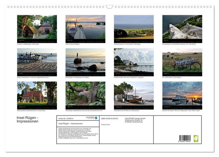 Produktbild: Insel R&uuml;gen - Impressionen (Wandkalender 2026 DIN A2 quer), CALVENDO Monatskalender
