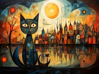 Produktbild: CALVENDO Puzzle Katzen, eine wunderbare Nacht | 1000 Teile Lege-Gr&ouml;&szlig;e 64x48cm Foto-Puzzle f&uuml;r gl&uuml;ckliche Stunden