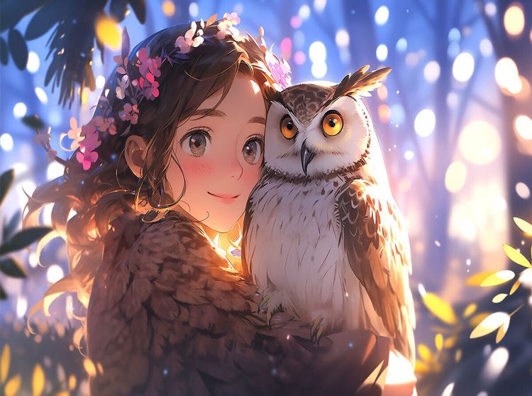 Produktbild: CALVENDO Puzzle Manga Illustration - M&auml;dchen mit Eule Uhu | 2000 Teile Lege-Gr&ouml;&szlig;e 90x67cm Foto-Puzzle f&uuml;r gl&uuml;ckliche Stunden