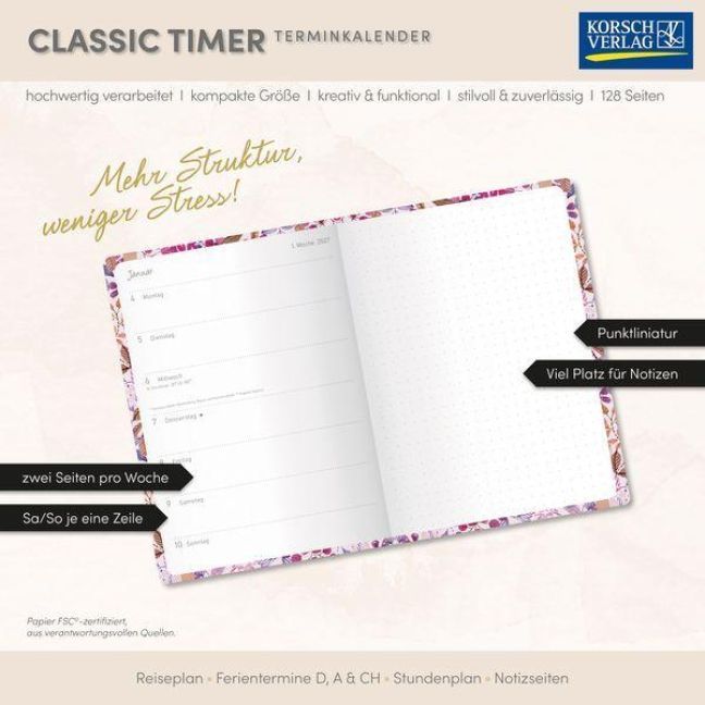 Produktbild: Terminkalender Classic Timer Pink Flowers 2027