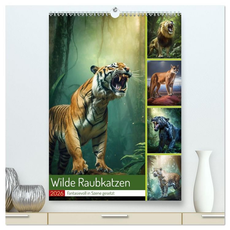 Produktbild: Wilde Raubkatzen (hochwertiger Premium Wandkalender 2026 DIN A2 hoch), Kunstdruck in Hochglanz