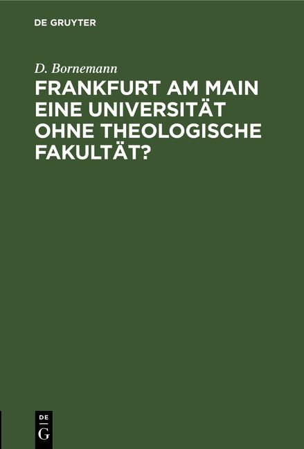 Produktbild: Frankfurt am Main eine Universit&auml;t ohne theologische Fakult&auml;t?