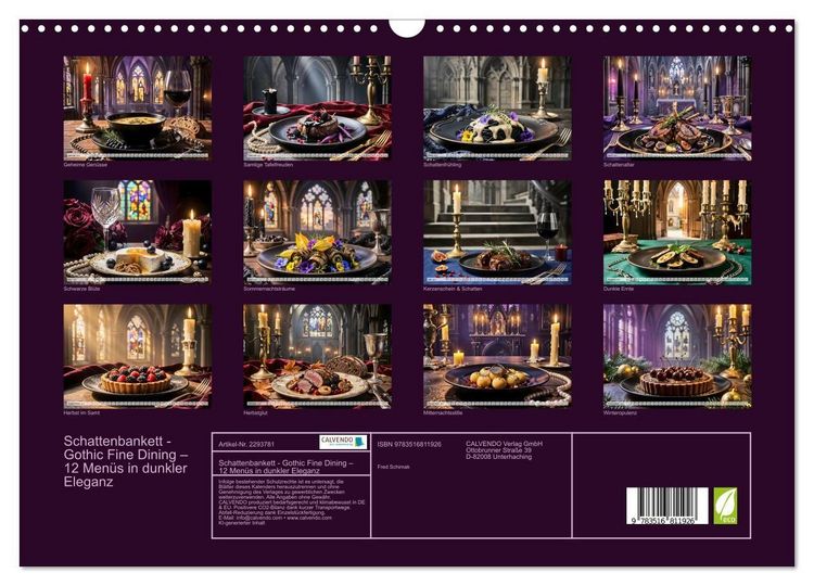 Produktbild: Schattenbankett - Gothic Fine Dining &ndash; 12 Men&uuml;s in dunkler Eleganz (Wandkalender 2027 DIN A3 quer), CALVENDO Monatskalender