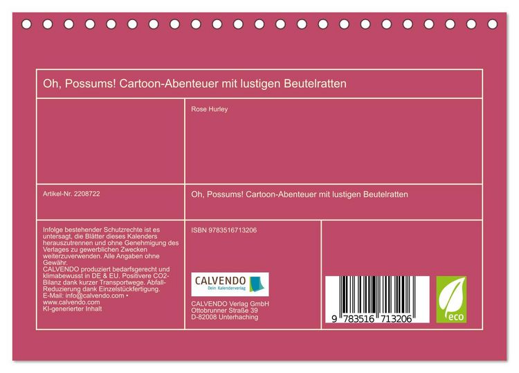 Produktbild: Oh, Possums! Cartoon-Abenteuer mit lustigen Beutelratten (Tischkalender 2026 DIN A5 quer), CALVENDO Monatskalender