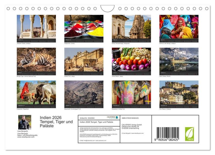 Produktbild: Indien 2026 Tempel, Tiger und Pal&auml;ste (Wandkalender 2026 DIN A4 quer), CALVENDO Monatskalender