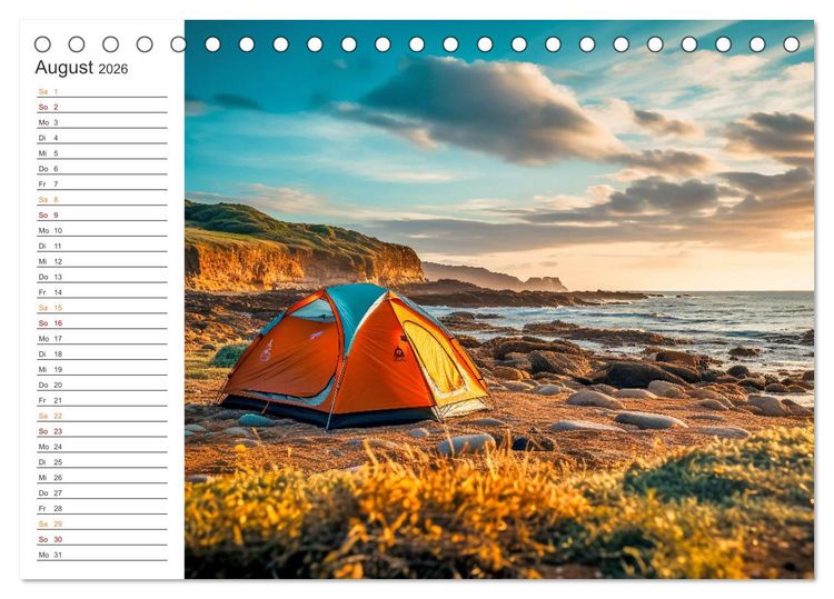 Produktbild: Camping mit dem Zelt (Tischkalender 2026 DIN A5 quer), CALVENDO Monatskalender