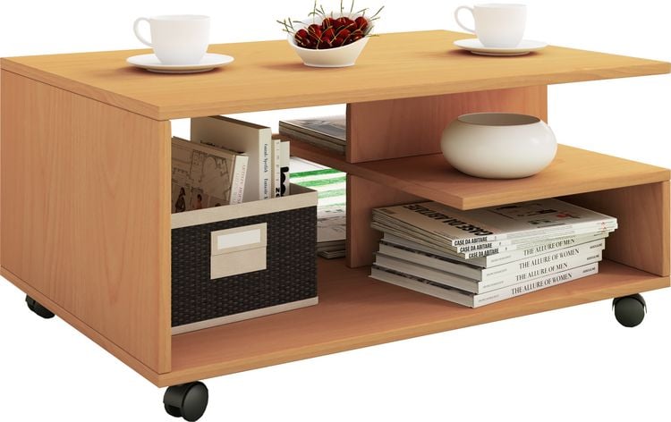 Produktbild: Holz Sofatisch Couchtisch Rollen rollbar Stango L