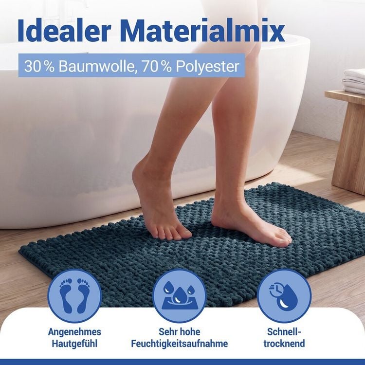 Produktbild: Badteppich Mod. Covelo Dunkelblau, 50 x 80 cm, rutschfest und waschbar bis 30 &deg;C