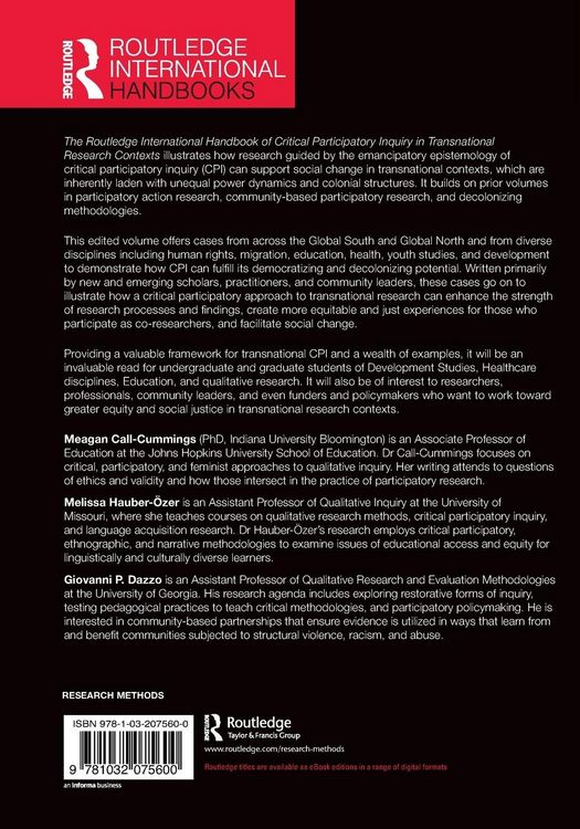 Produktbild: The Routledge International Handbook of Critical Participatory Inquiry in Transnational Research Contexts