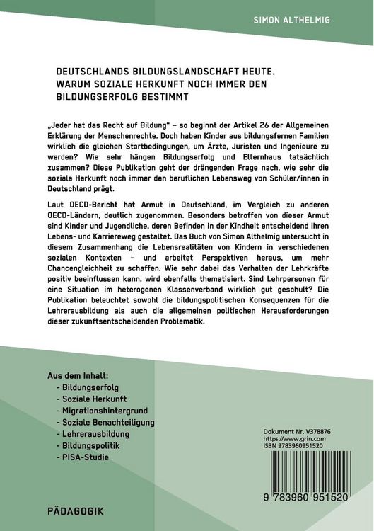 Produktbild: Deutschlands Bildungslandschaft heute. Warum soziale Herkunft noch immer den Bildungserfolg bestimmt