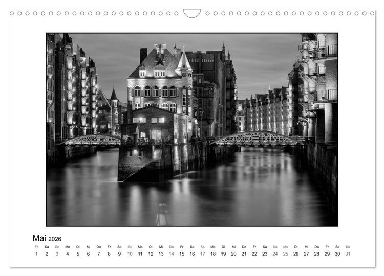 Produktbild: Hamburg in schwarz-wei&szlig; (Wandkalender 2026 DIN A3 quer), CALVENDO Monatskalender
