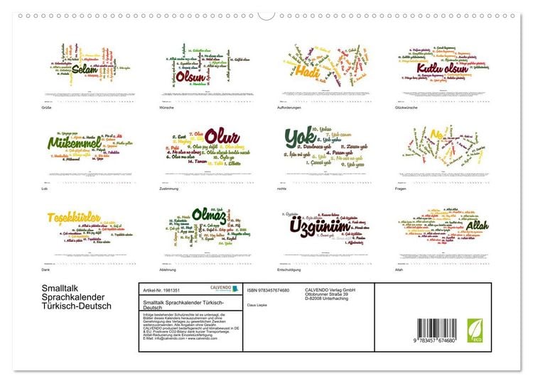 Produktbild: Smalltalk Sprachkalender T&uuml;rkisch-Deutsch (hochwertiger Premium Wandkalender 2026 DIN A2 quer), Kunstdruck in Hochglanz