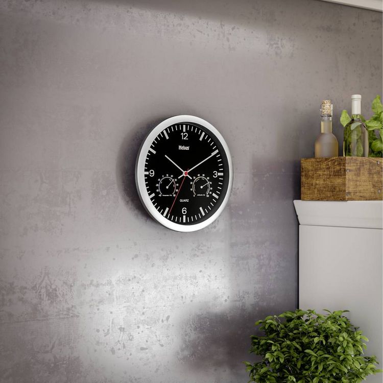 Produktbild: Mebus 56731 Quarz Wanduhr 25cm x 40mm Silber