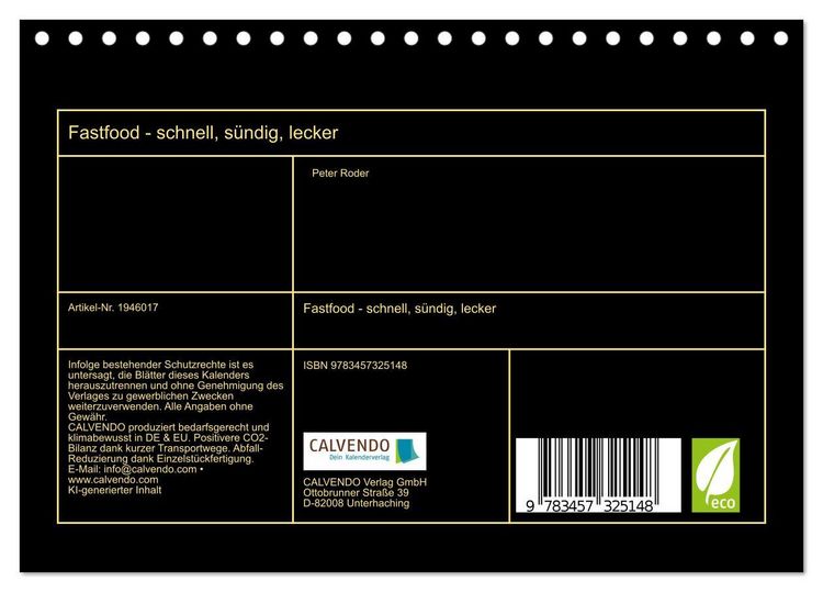 Produktbild: Fastfood - schnell, s&uuml;ndig, lecker (Tischkalender 2026 DIN A5 quer), CALVENDO Monatskalender