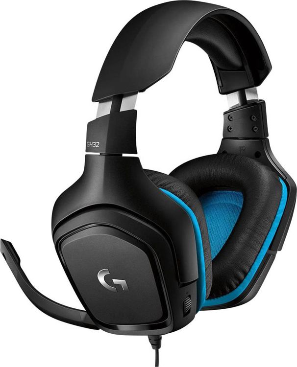 Produktbild: Logitech Gaming G432 Gaming Over Ear Headset kabelgebunden 7.1 Surround Schwarz, Blau Lautstärkeregelung, Mikrofon-Stummschaltung