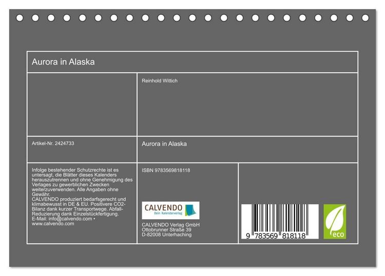 Produktbild: Aurora in Alaska (Tischkalender 2027 DIN A5 quer), CALVENDO Monatskalender