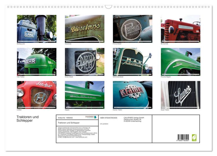 Produktbild: Traktoren und Schlepper (Wandkalender 2026 DIN A2 quer), CALVENDO Monatskalender
