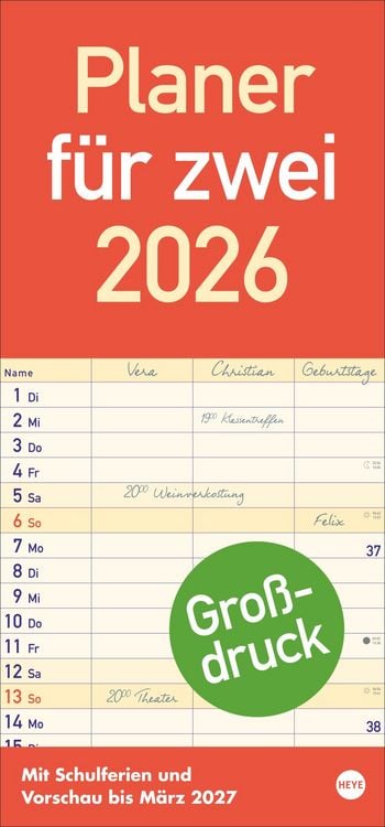 Produktbild: Großdruck Planer für zwei 2026