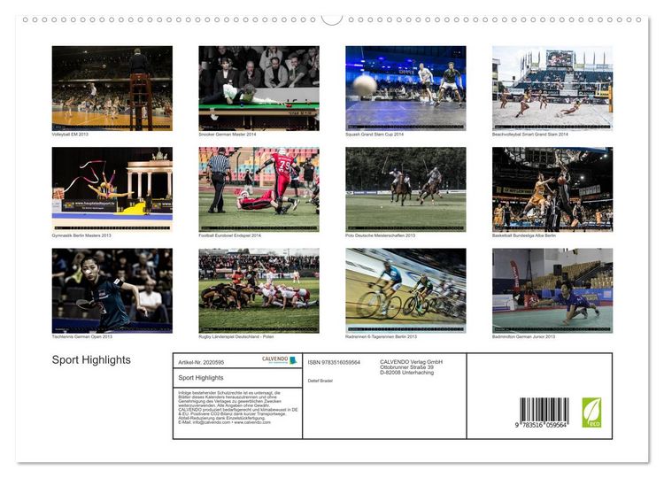 Produktbild: Sport Highlights (hochwertiger Premium Wandkalender 2026 DIN A2 quer), Kunstdruck in Hochglanz