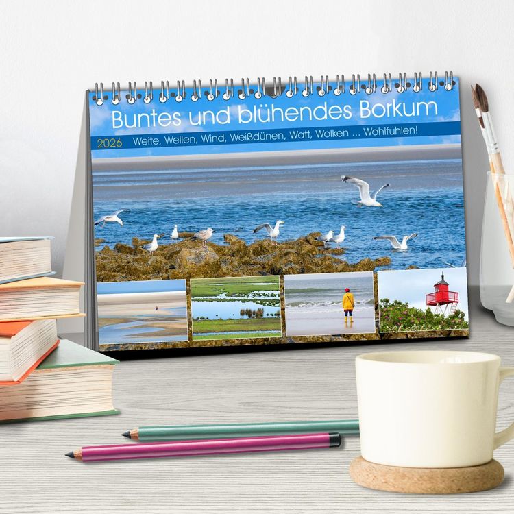 Produktbild: Buntes und bl&uuml;hendes Borkum (Tischkalender 2026 DIN A5 quer), CALVENDO Monatskalender