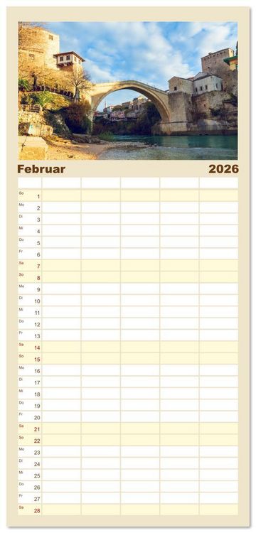 Produktbild: Familienplaner 2026 - Die Altstadt von Mostar mit 5 Spalten (Wandkalender, 21 x 45 cm) CALVENDO