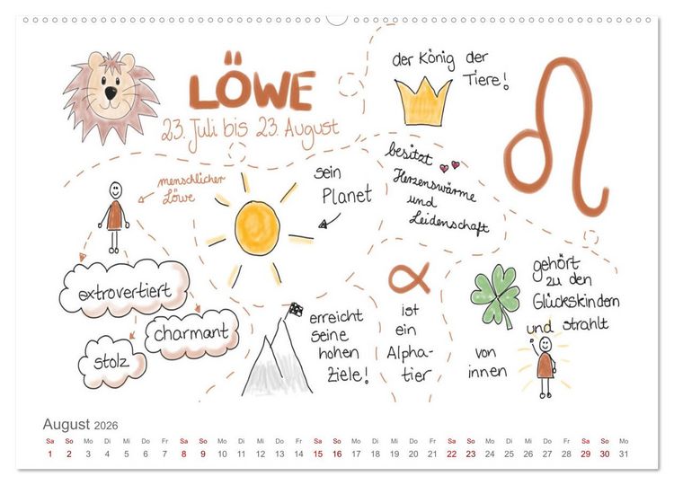 Produktbild: Sternzeichen-Kalender (hochwertiger Premium Wandkalender 2026 DIN A2 quer), Kunstdruck in Hochglanz