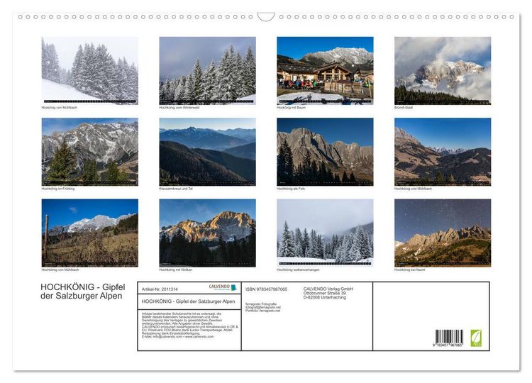 Produktbild: HOCHK&Ouml;NIG - Gipfel der Salzburger Alpen (Wandkalender 2026 DIN A2 quer), CALVENDO Monatskalender