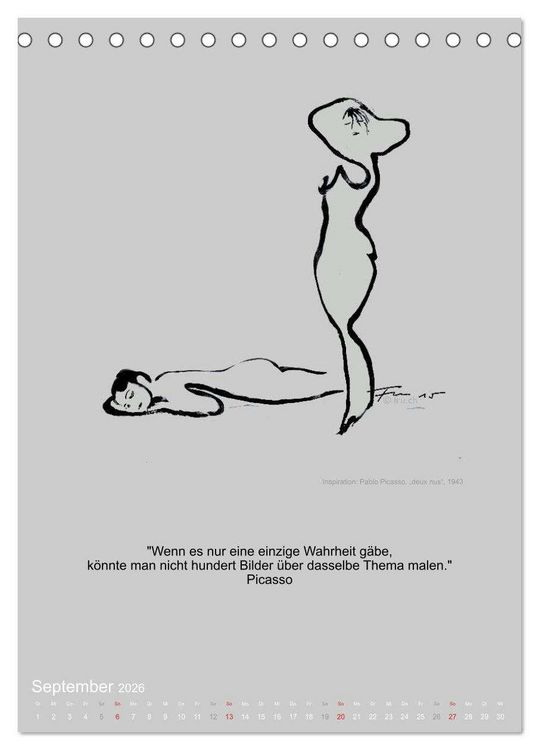 Produktbild: EROTISCHE BODYPAINTING ZITATE - HOMMAGE AN KLIMT, SCHIELE UND PICASSO (Tischkalender 2026 DIN A5 hoch), CALVENDO Monatskalender