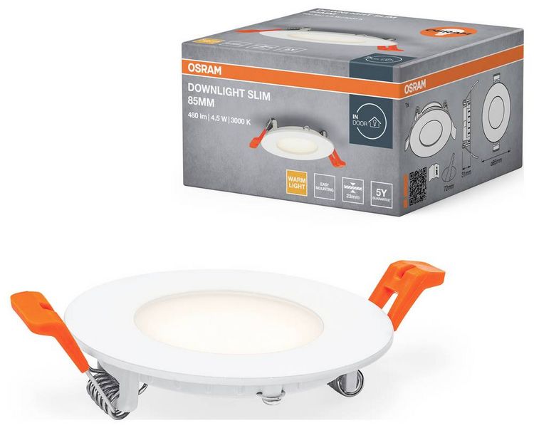 Produktbild: OSRAM HOMELIGHTING 4099854444708 Downlight Slim 85mm 4.5W 3000K LED-Deckenleuchte 4.50 W Wei&szlig;