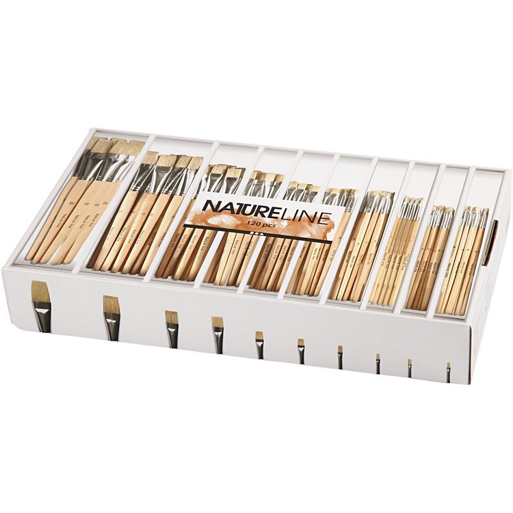 Produktbild: Creativ Company Nature Line Pinsel, Nr. 00+0+1+2+4+8+12+14+20+22, L 17,5-20,5 cm, B 3-22 mm, Flach, 10x12 Stk