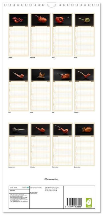 Produktbild: Familienplaner 2027 - Pfeifenwelten mit 5 Spalten (Wandkalender, 21 x 45 cm) CALVENDO