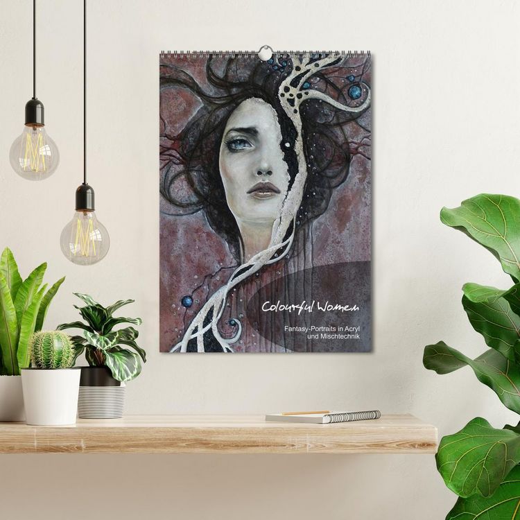 Produktbild: Colourful Women - Fantasy-Frauenportraits in Acryl und Mischtechnik (Wandkalender 2026 DIN A3 hoch), CALVENDO Monatskalender