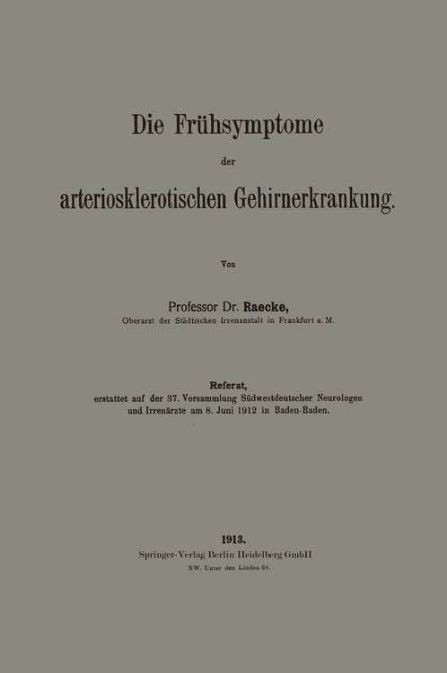 Produktbild: Die Fr&uuml;hsymptome der arteriosklerotischen Gehirnerkrankung