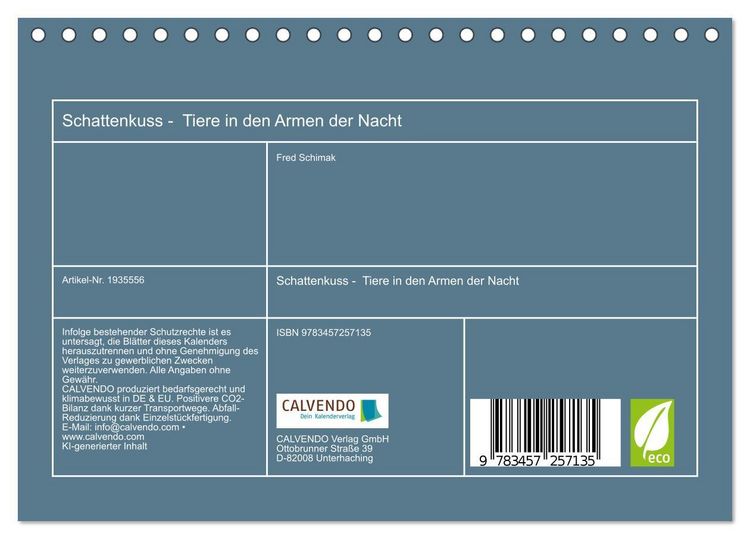 Produktbild: Schattenkuss - Tiere in den Armen der Nacht (Tischkalender 2026 DIN A5 quer), CALVENDO Monatskalender