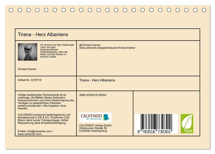 Produktbild: Tirana - Herz Albaniens (Tischkalender 2026 DIN A5 quer), CALVENDO Monatskalender