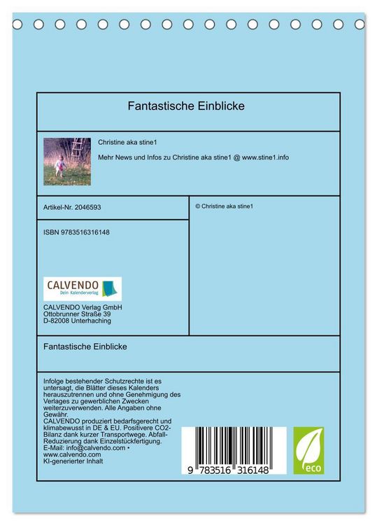 Produktbild: Fantastische Einblicke (Tischkalender 2026 DIN A5 hoch), CALVENDO Monatskalender